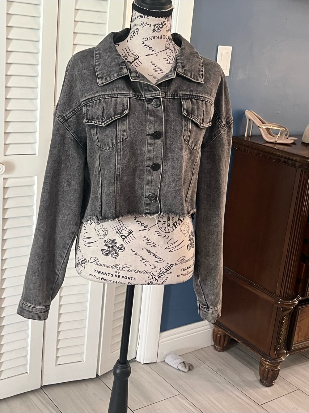 Vocal Washed Black Cropped Denim Jacket